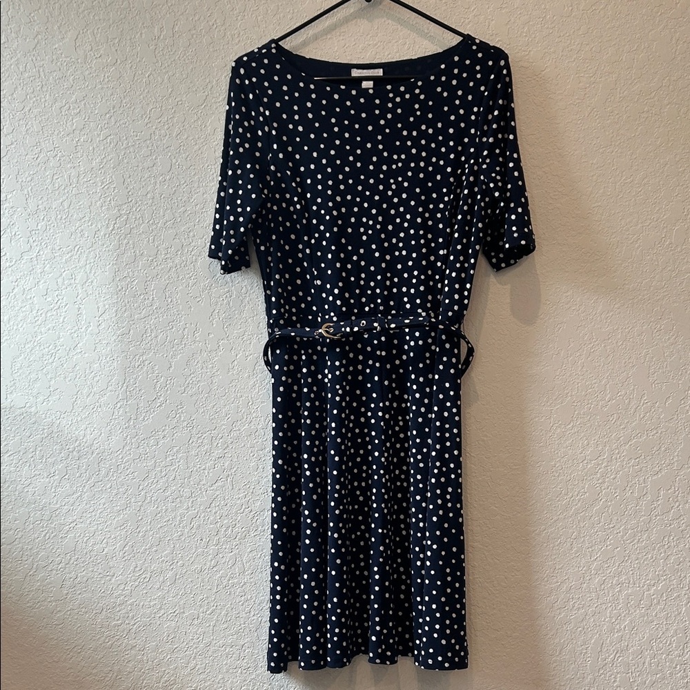 Charter Club Navy and White Dotted Midi Dress